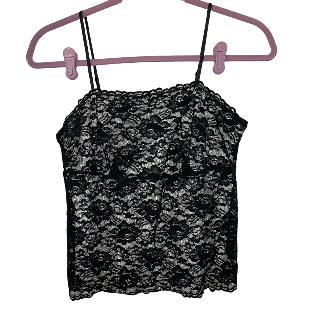 Black Floral Lace Spaghetti Strap Top Size M